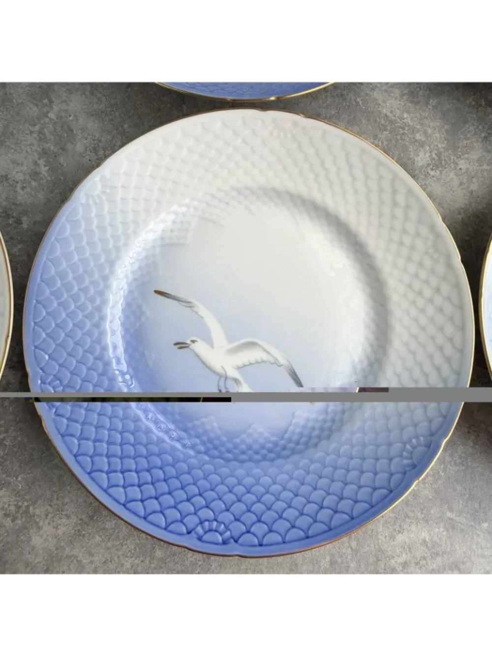 Bing & Grondahl SEAGULL Porcelain Salad Plates 8.5” Blue Gold Trim Lot of 8